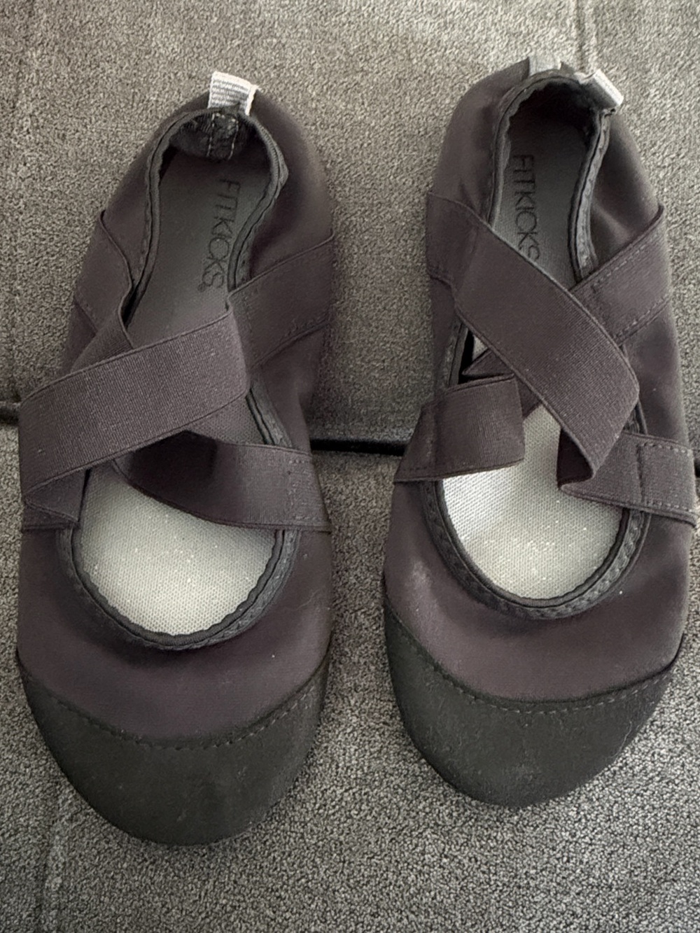 Fitkicks Women's Black Cross-Strap Ballet Flats- yoga, water shoes etc- med 7-8